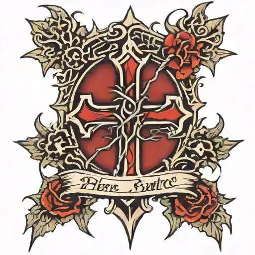 thorns on a cross with praying hands tattoo design idea