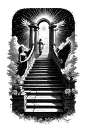 stairway to heaven walking up stairs angels sun rays clouds heaven gate at the top of the stairs  tattoo design idea