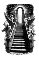 stairway to heaven walking up stairs angels sun rays clouds heaven gate at the top of the stairs  tattoo design idea