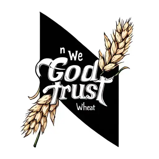 Text n God we trust to the branch of wheat tattoo design idea