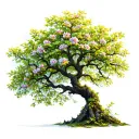 big and wide poison tree growing tiny flowers on random branches tattoo design idea