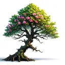 big and wide poison tree growing tiny flowers on random branches tattoo design idea