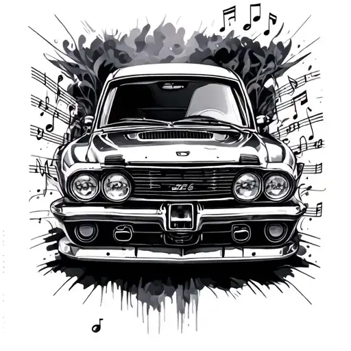 car turbo part and music note tattoo design idea