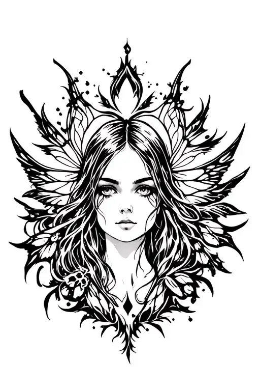 black fairy surrounded tattoo design idea