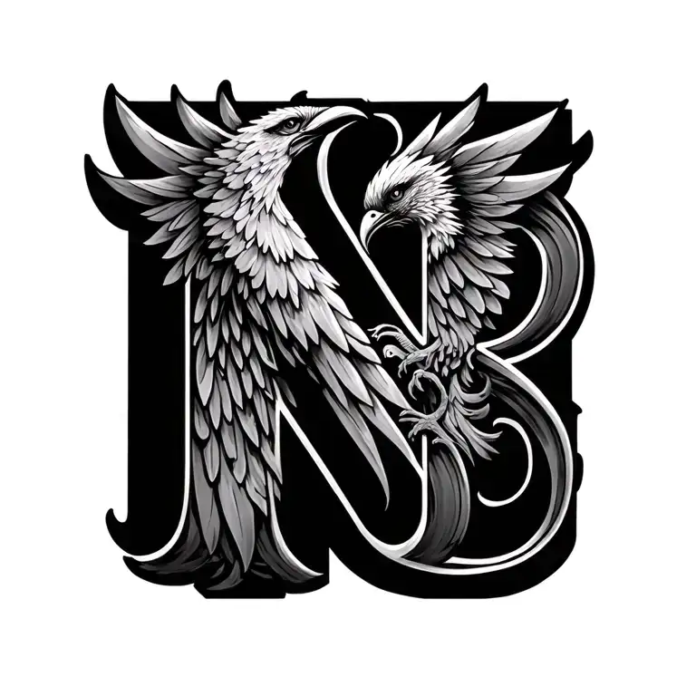 "N" infinity symbol with phoenix bird tattoo design idea