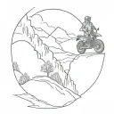 An adventure rider riding a dr650 on a trail leading into the distance tattoo design idea