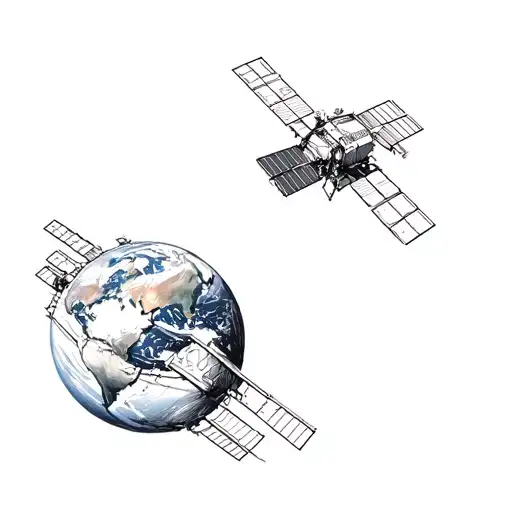 Large Communication Satellite Orbiting Earth tattoo design idea