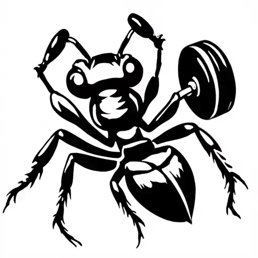 The ant that lifts the barbell overhead tattoo design idea