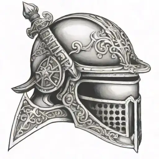 sword going through helmet with Bible at the bottom  tattoo design idea