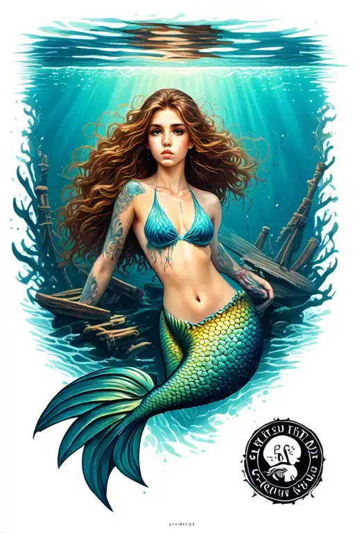 underwater shipwreck with mermaid thigh tattoo design tattoo design idea
