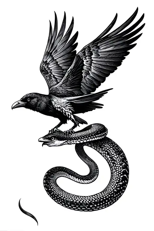 a snake that catches a crow flying tattoo design idea