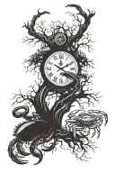 tree with clock and zodiac crab surrounded tattoo design idea