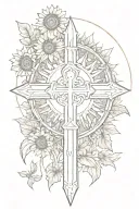 Philippine sun with a Christian Cross surrounded by sunflowers tattoo design idea