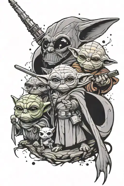 Marvel, DC, Harry Potter, Disney, Grogu star wars tattoo design idea