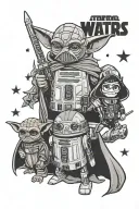 Marvel, DC, Harry Potter, Disney, Grogu star wars tattoo design idea