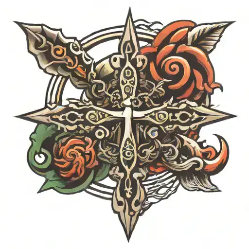 cross and trishul Om and damru tattoo design idea