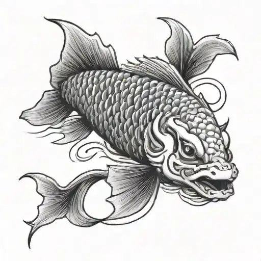 pez koi y dragon emerging tattoo design idea
