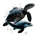 Sea Turtle And Dolphin tattoo design idea