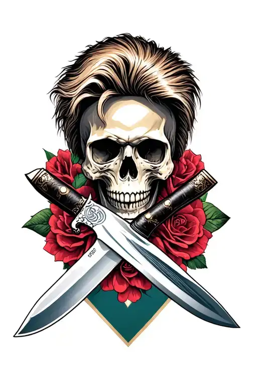 skull and bowie knife crossed tattoo design idea