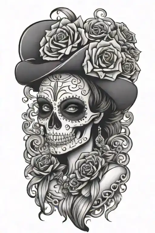 skull mexican catrina tattoo design idea