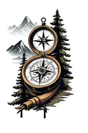 mountains and compass in woods tattoo design idea