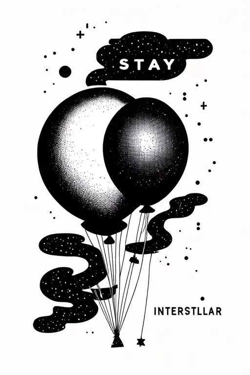 STAY interstellar movie themed incorporating morse code for stay and a baloon fine line balloon, minimalist tattoo design idea