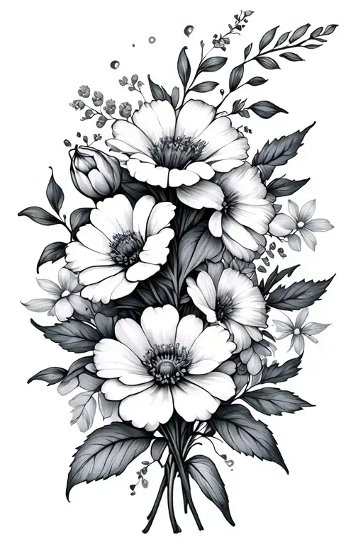 birth flower bouquet March February June October birth flower tattoo design idea