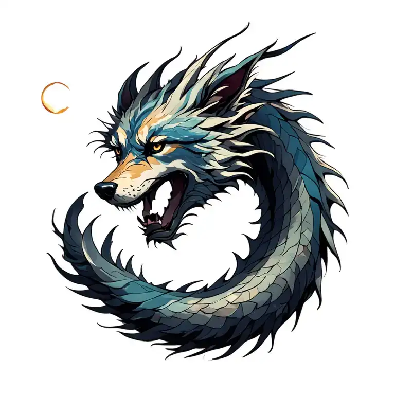 Wolves and Dragon tattoo design idea