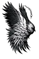 Wings, long feathers from the neck over the shoulders ending at the shoulder joint tattoo design idea