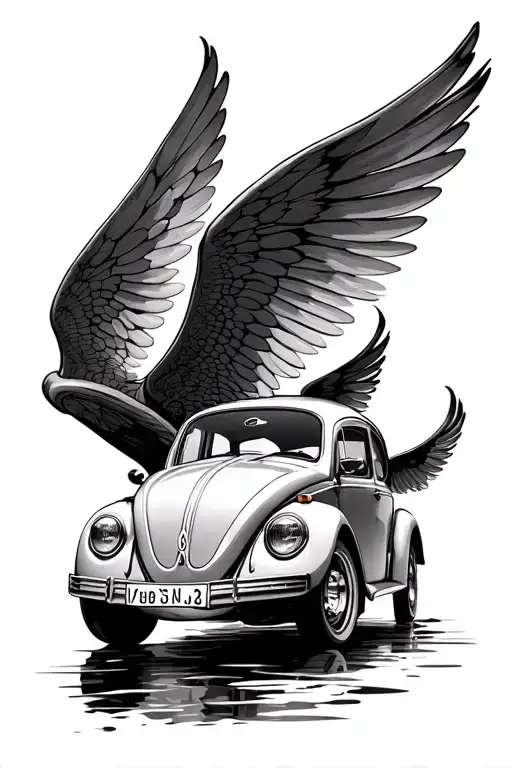volkswagen beetle with wings flying tattoo design idea