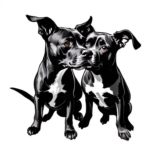 minimalist design of two dogs sniffing eachothers butts. tattoo design idea