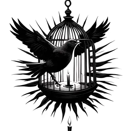 rising sun, candle lighting another candle, bird leaving open cage tattoo design idea
