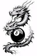 eight ball with dragon firing no background black and white tattoo design idea