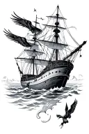 constillations with a ship and icarus falling tattoo design idea
