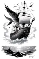 constillations with a ship and icarus falling tattoo design idea