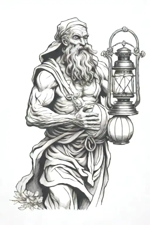 Diogenes holding lantern tattoo design idea