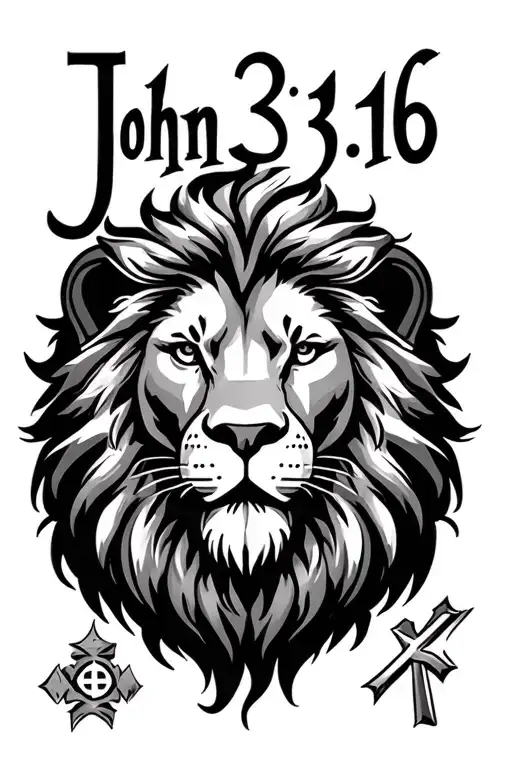 "John 3:16" "John 3:16" lion head with cross tattoo tattoo design idea