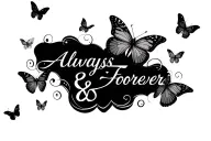 writing saying " Always & Forever" with butterflies around plain and simple no background or shading  tattoo design idea