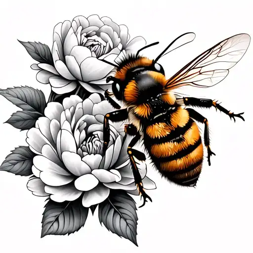 bee surrounded by peonies  tattoo design idea
