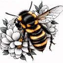 bee surrounded by peonies  tattoo design idea