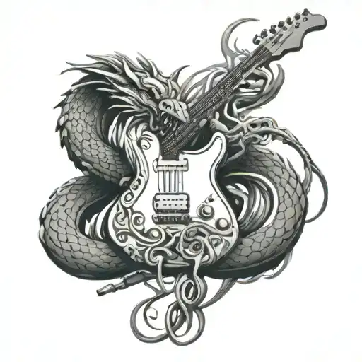electric guitar and dragon emerging tattoo design idea