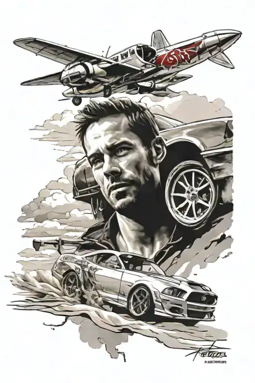 paul walker, cars, sky, beach tattoo design idea