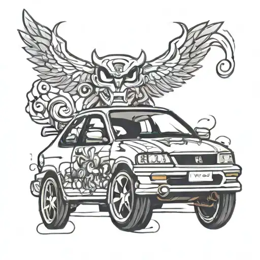 honda civic in cartoon style, like in the cartoon cars, with eyes tattoo design idea