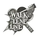 the words "walk the line" running vertical, with a black line running through the middle of text. with country music  tattoo design idea