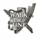 the words "walk the line" running vertical, with a black line running through the middle of text. with country music  tattoo design idea
