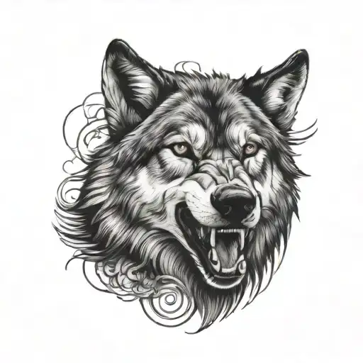 wolf with open mouth facing forward tattoo design idea