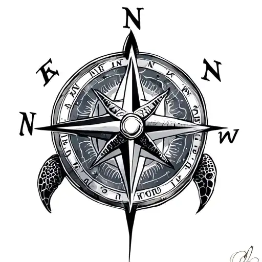 Sea Turtle Compass tattoo design idea
