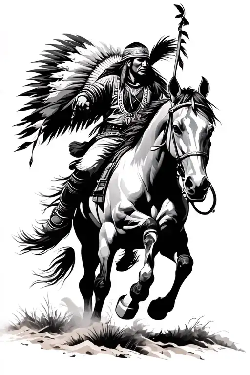 native american warrior on horse galloping tattoo design idea