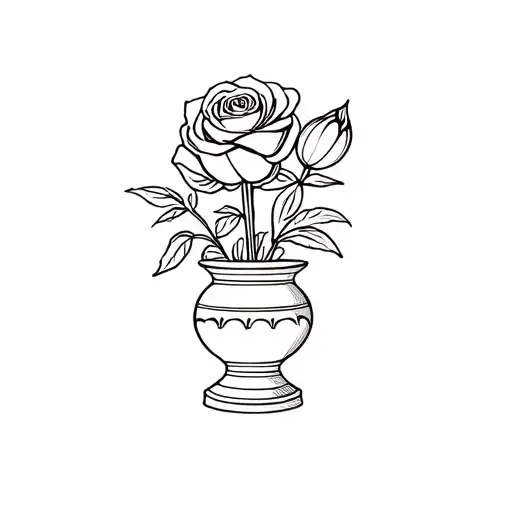 Greek vase with a rose and a tulip inside tattoo design idea
