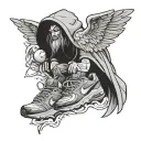 Archangel with a baseball cap and wearing nike air max shoes tattoo design idea